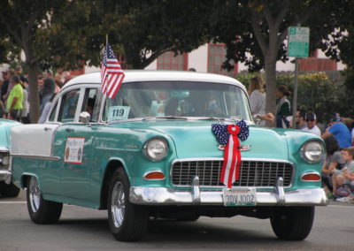 Chevy Bel Air decorated with patriotic ribbons at the 2016 Petaluma Vets Parade.